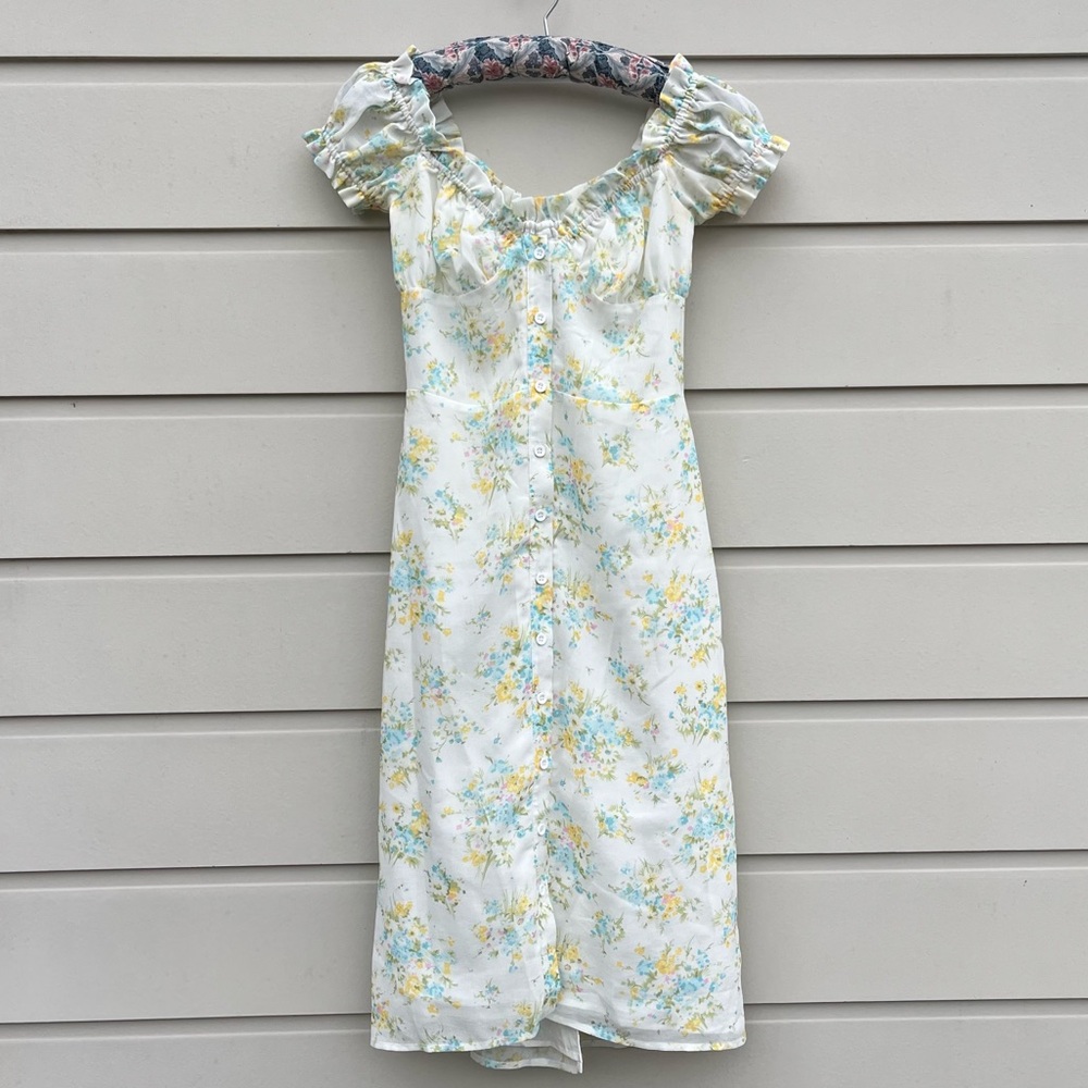 With Jean Emilie Yellow and Blue Floral Midi Dress size XS
